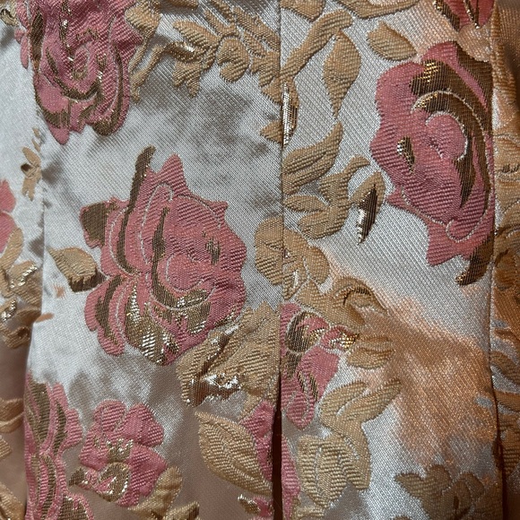 ASOS LUXE Curve Halter Swing Dress Size 18 Metallic Pink Gold Jacquard Floral - Picture 6 of 10